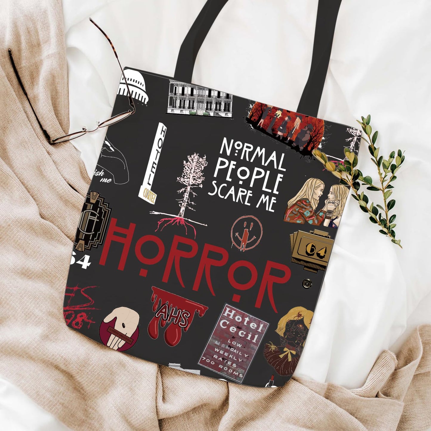 WCGXKO TV Show Inspired Gift Horror TV Show Canvas Tote Bag Reusable Bag Shopping Bag For Fans (Scare tote)