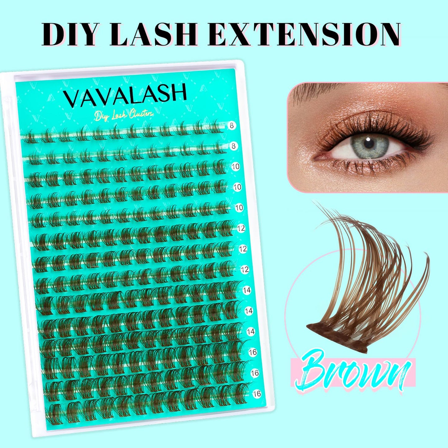 VAVALASH Brown Wispy DIY Lash Extensions Color Volume Cluster Lashes D Curl Lash Clusters Faux Mink Slik Wispy False Lashes Easy Lash Extension DIY at Home (Wispy-Brown-0.07-D-8-16mm)