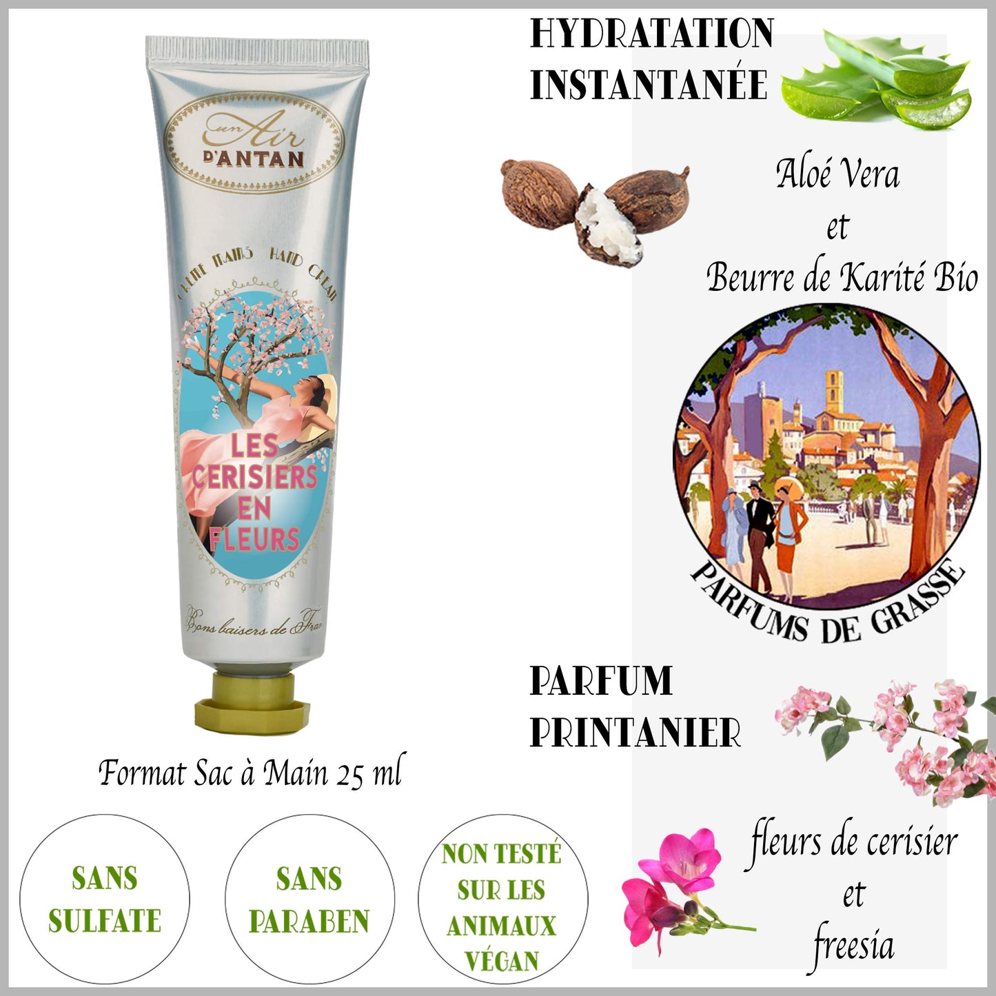 White Elephant Hand Cream Gift Set - 1 Hand Scrub (1.7oz) + 2 Hand Cream for Women (0.8oz each) - Hand Creme with Almond Oil & Shea Butter, Cherry Blossom Scent Hand Balm for Cracked Hands