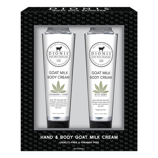 Dionis Goat Milk Skincare Gift Set - Unscented Hemp, Lavender & Hemp Body Cream - Travel Size Hand Lotion For Hydrating & Moisturizing Dry Skin - Made In The USA - Cruelty Free & Paraben Free, 3.3oz