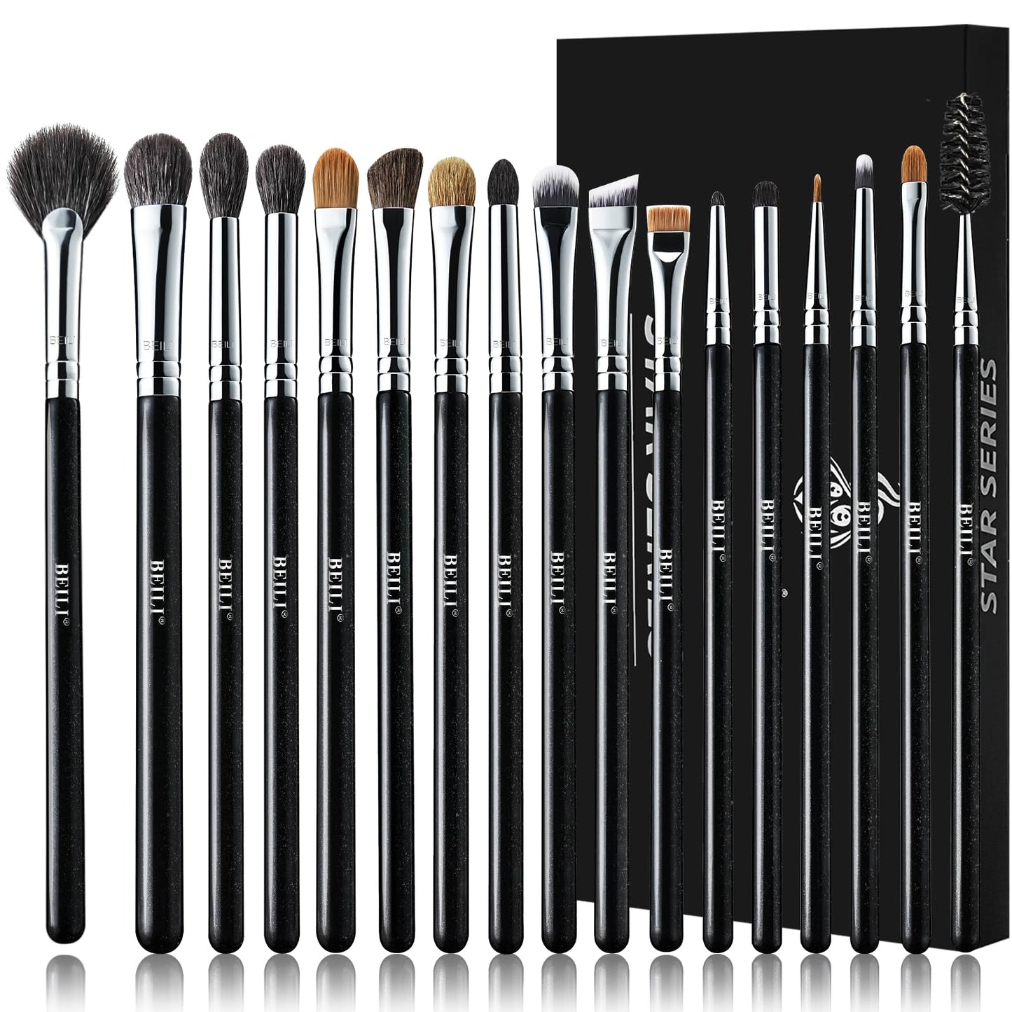 BEILI Eye Makeup Brushes 17Pcs Classic Eyeshadow Brush Set with Premium Soft Natural Hairs & Copper Tube for Eyeshadow,Concealer,Eyebrow,Eyeliner,Blending,Lip