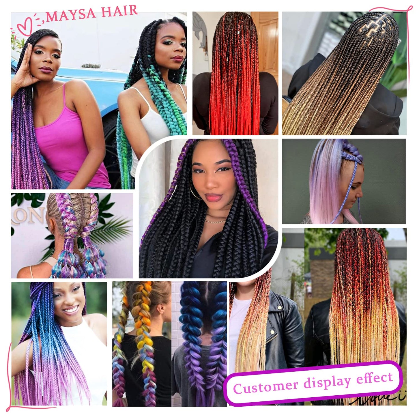 MAYSA Hot Pink Ombre Braiding Hair Extensions Pre stretched Braiding Hair 24 Inch 6Packs Soft Synthetic Braiding Hair Extensions #Black-Hot Pink