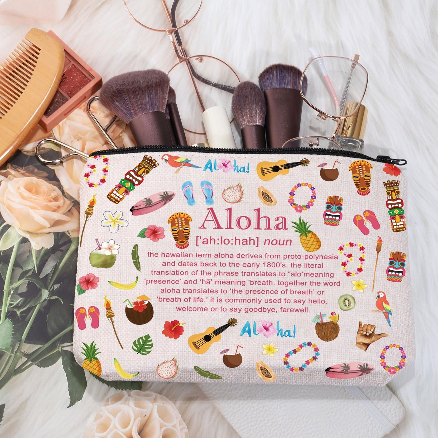 MEIKIUP Hawaii Makeup Bag Aloha Hawaii Vacation Cosmetic Bag Hawaii Beach Zipper Pouch Hawaii Trip Travel Bag (ALOHA Bag)