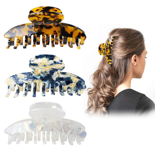 Fuystiulyo 3 Pack Hair Claw Clips for Women, Nonslip Clips for Thick and Thin Hair, Strong Hold Jaw Clamps for Hair Styling Accessories (Leopard-2)