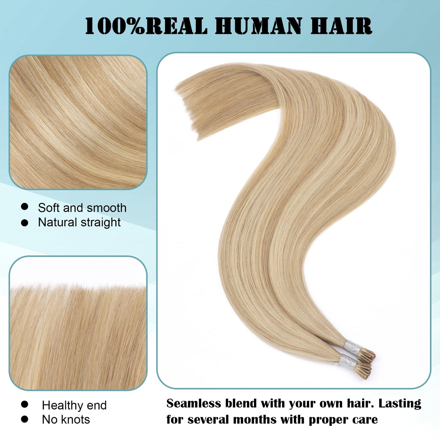 Blonde I Tip Extensions Human Hair #18/613 I Tip Hair Extensions Ash Blonde Highlight Bleach Blonde Itip Human Hair Extensions 20 Inch Highlights Itips for Women 50s 50g