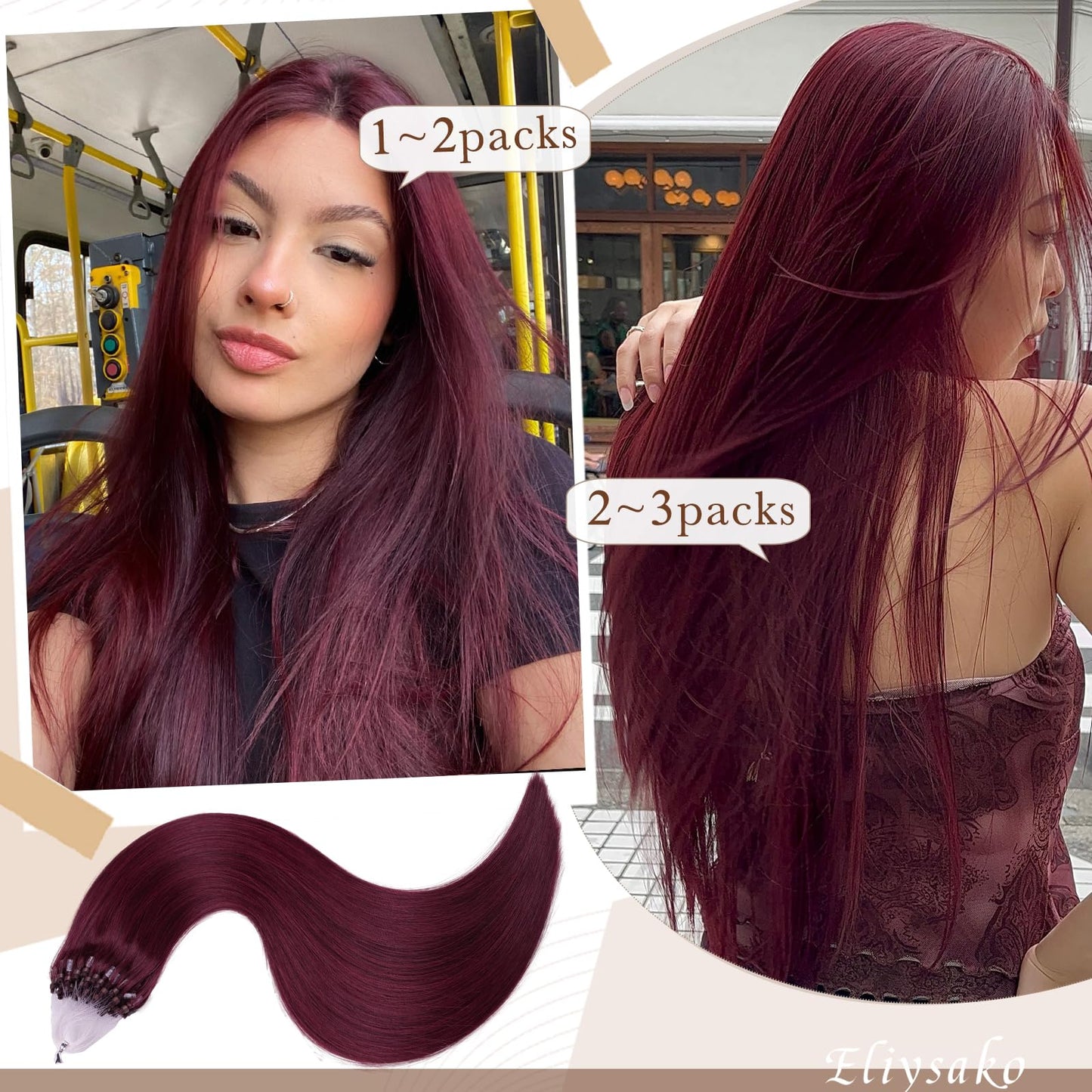 Microlink Hair Extensions Human Hair 50g 22inch(#99J) Wine Red Micro Link Hair Extensions Human Hair Microbead Hair Extensions Microloop Hair Extensions Human Hair For Women