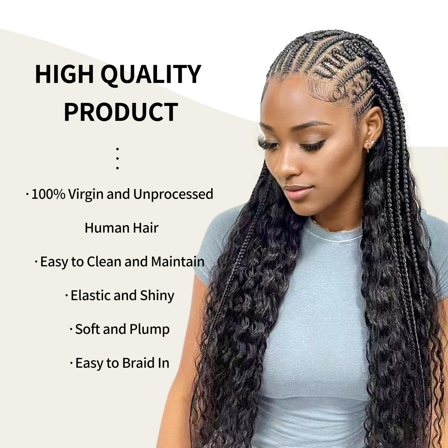 Deep Wave Bulk Human Hair for Braiding 2 Bundles 100g 18 Inch No Weft 10A Brazilian Virgin Curly Human Hair Extensions for Boho Braids Wet Wavy Human Braiding Hair (18"/100G,Black)