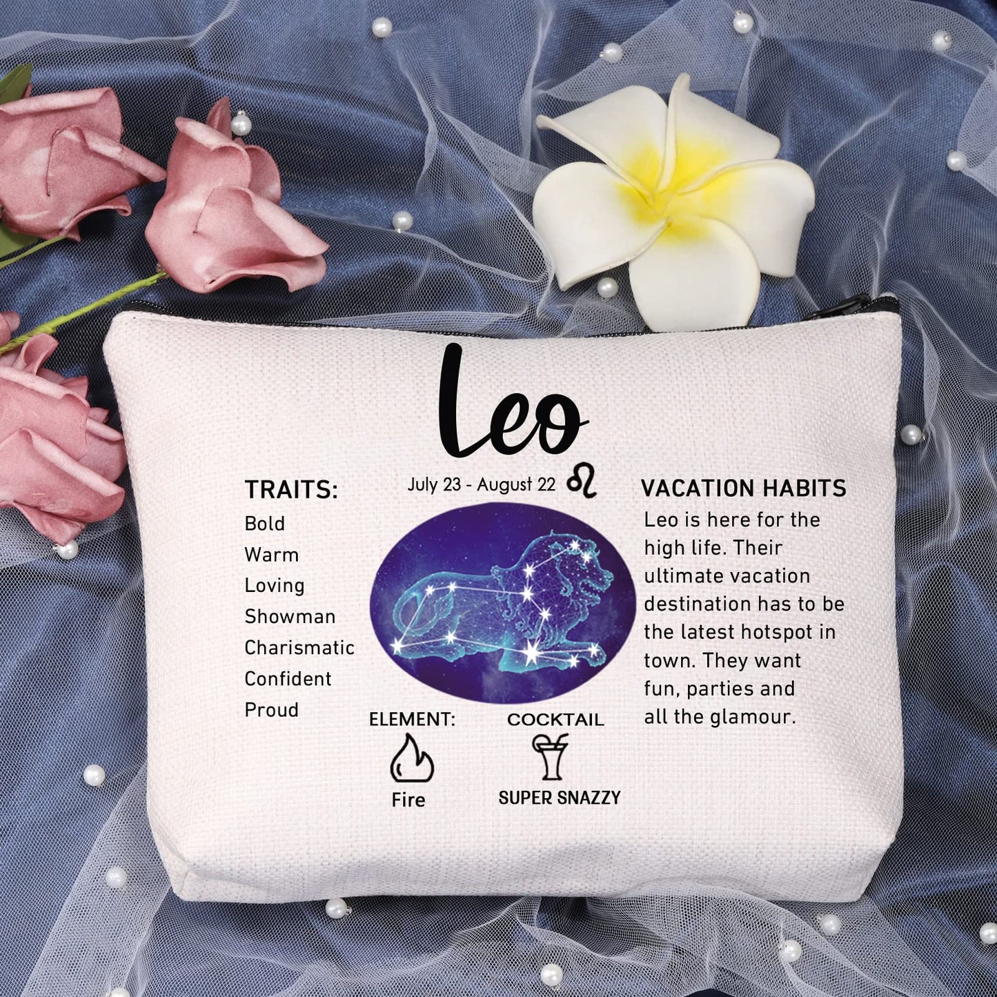 LEVLO 12 Constellation Travel Toiletry Bags 12 Zodiac Cosmetic Makeup Bag Christmas Mother's Day Birthday Gifts(Leo)