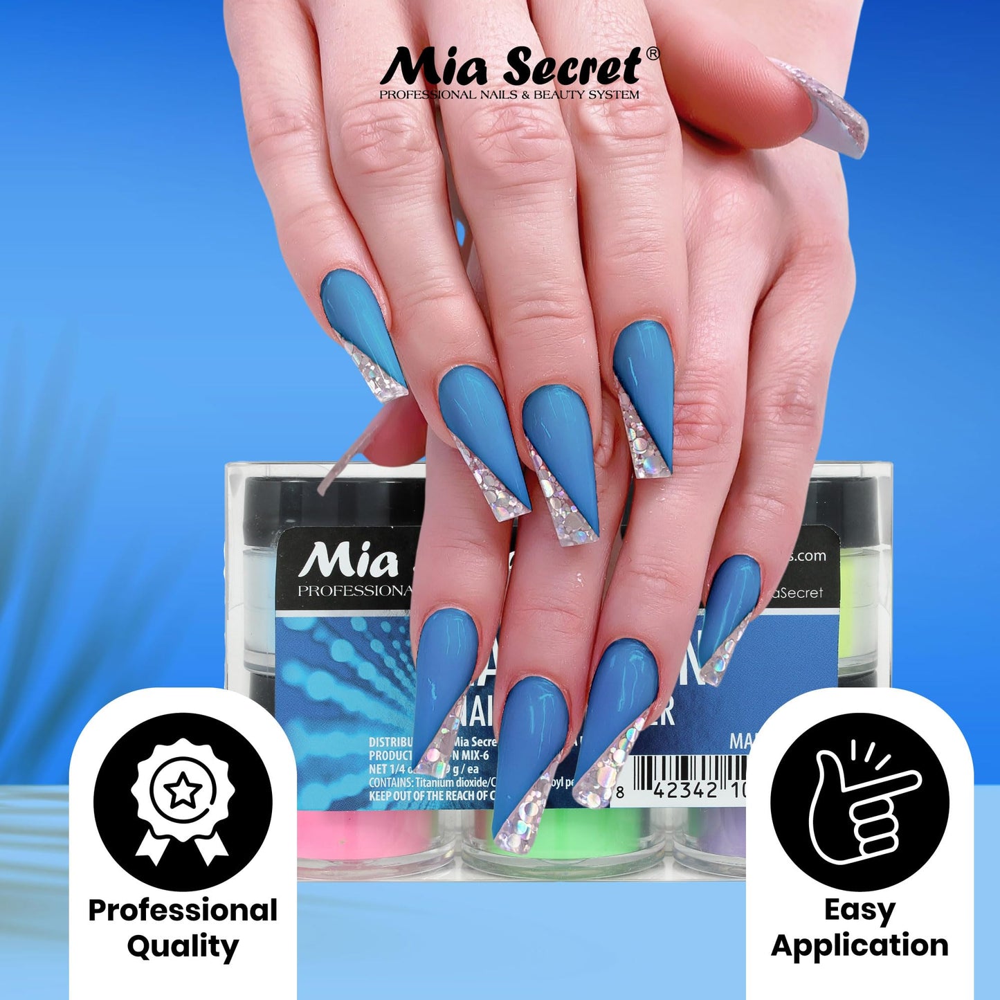 6 Mia Secret Flash Neon Acrylic Nail Art Powder Glows Under the Black Light 6 Neon Colors