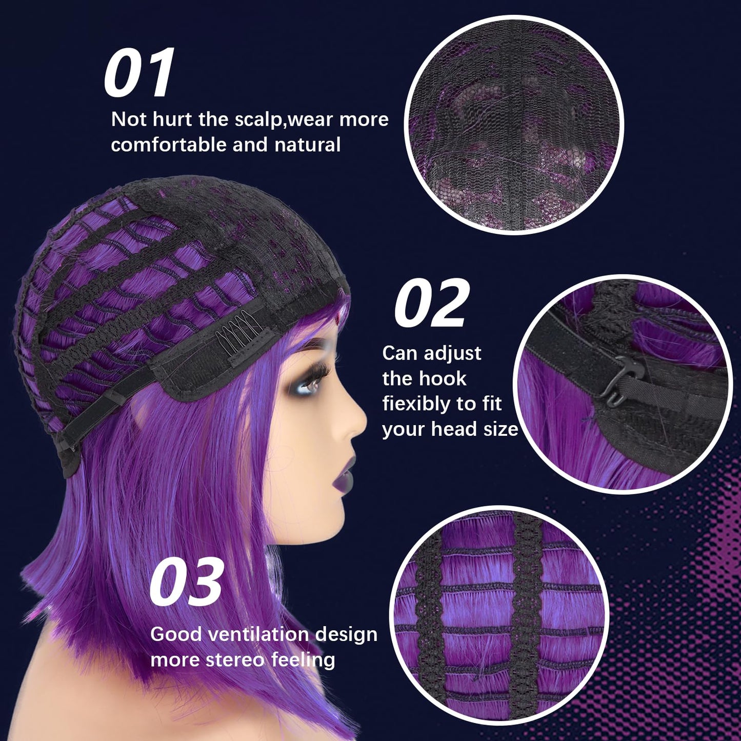 G&T Wig Purple Bob Wig for Raven Cosplay Superhero Purple Anime Wig with Ruby for Women's Raven Costume Halloween Cosplay Party