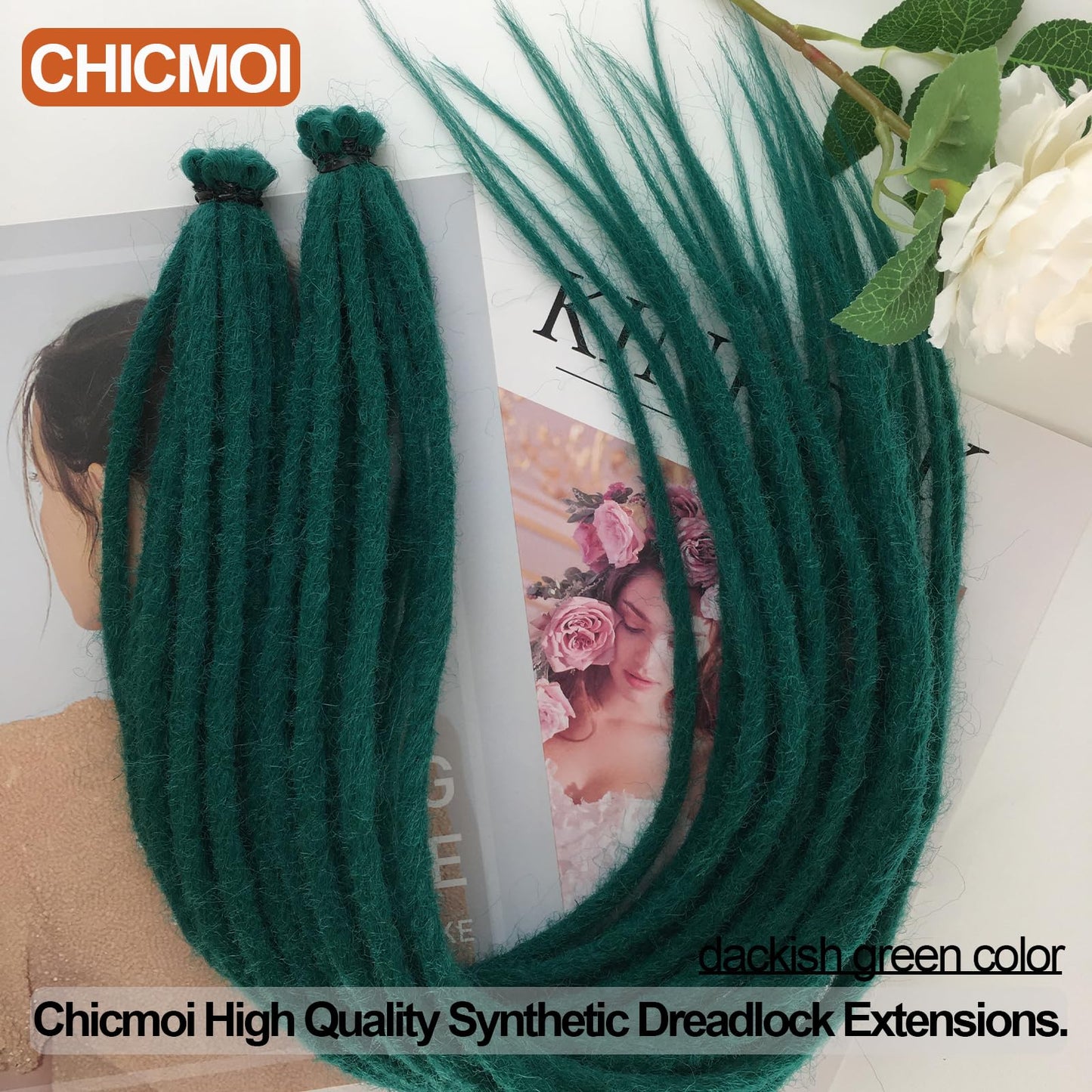 Chicmoi Dreadlock Extensions 24 Inch Green Single Ended Crochet Dreads Extensions 20 Strands SE Synthetic Dreadlocks Extension Straight Hippie Style Dreads for Women Men