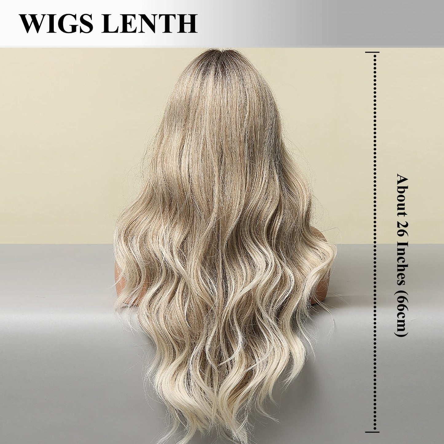 INSGOGO Long Body Wavy Ombre Blonde Wigs for Women 26 Inch 150 Density Heat Resistant Synthetic Wig Natural Middle Part Colored Wig for Cosplay Party