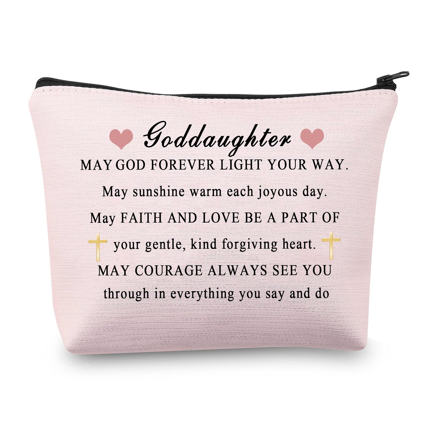 CMNIM Goddaughter Gifts Makeup Bag Goddaughter Religious Gifts Goddaughter Cosmetic Bag Zipper Pouch May God Forever Light Your Way (Goddaughter Makeup Bag Pink)