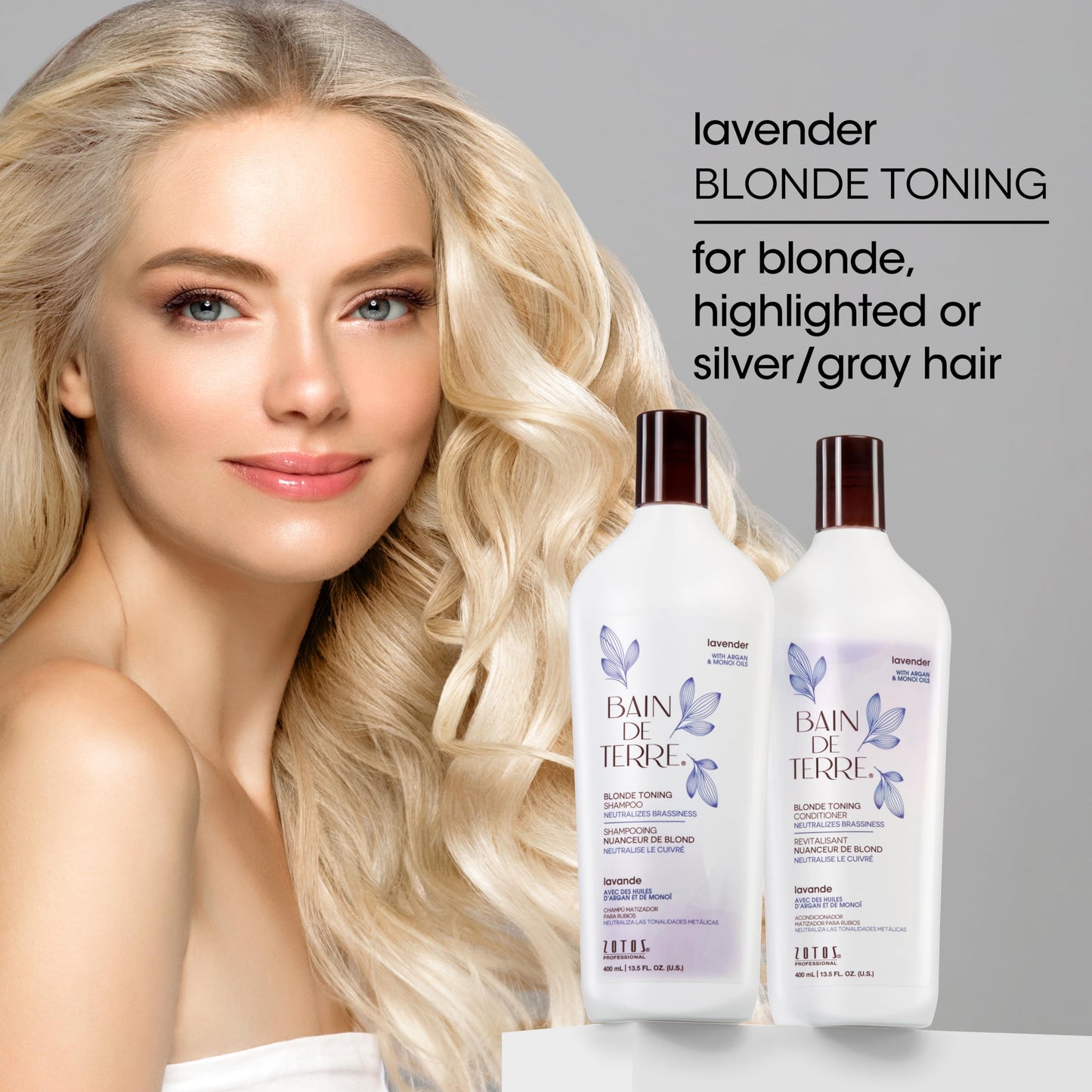 Bain de Terre Color Enhancing Shampoo and Conditioner Set & Shine Serum | Lavender | Neutralizes Brassy Tones for Color-Treated Hair | Paraben Free | Color-Safe | 10.1 Fl Oz