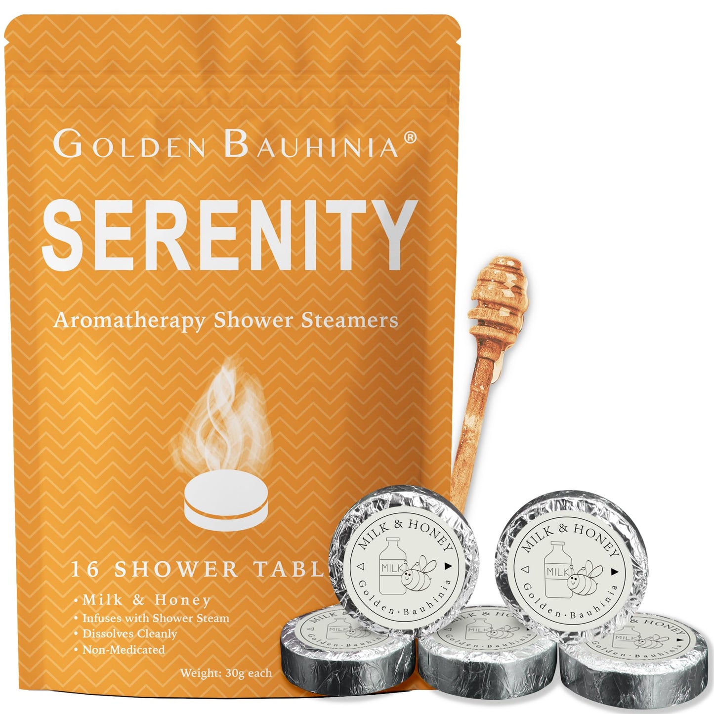 Golden Bauhinia Milk&Honey Aromatherapy Shower Steamers - 16 Pack: Valentines Day, Birthday Gifts, Perfect Stress Relief & Relaxation Gifts for Women and Men