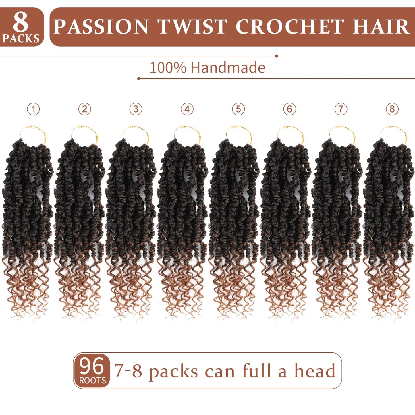 Passion Twist Crochet Hair,Passion Twist Hair 8 Inch,8 Packs Pre-twisted Passion Twist Hair,Short Passion Twist Crochet Braids,Pre Looped Crochet Hair for Black Women(T30)