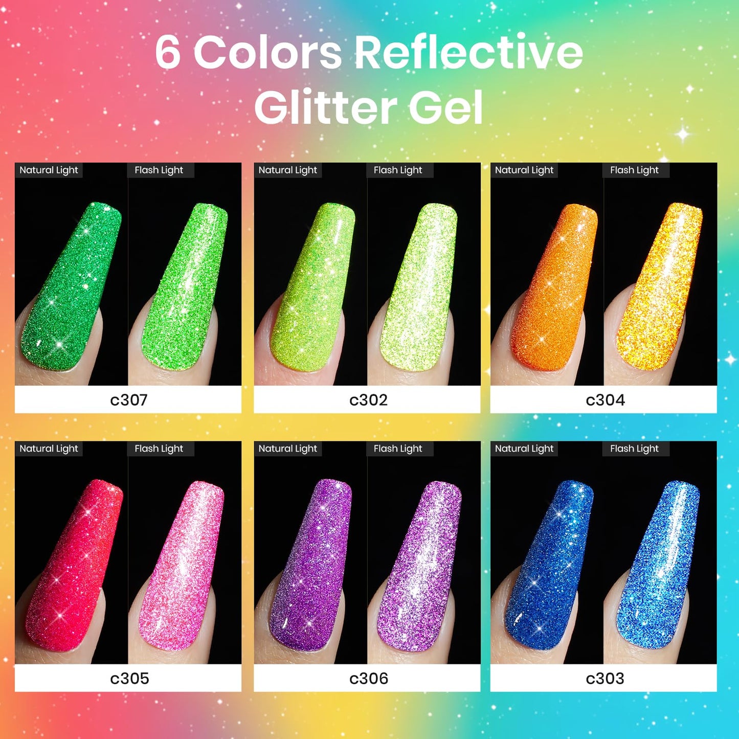 Beetles Reflective Glitter Neon Gel Polish Set Summer 6 Colors Gel Nail Polish Set Nails Gel Blue Hot Pink Purple Soak Off Uv Led Gel Nail Polish Kit Nail Gift for Her