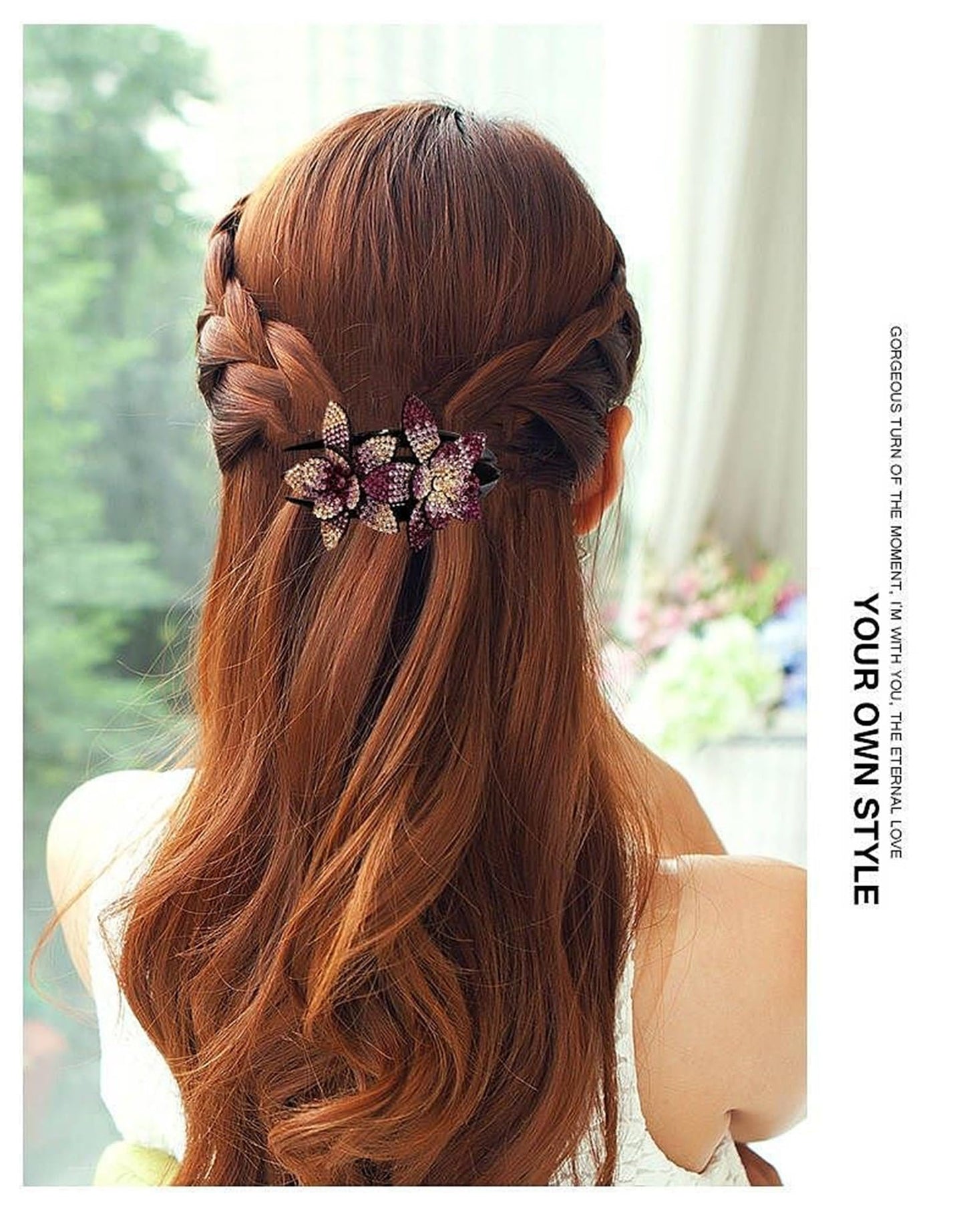 5 PCS Double Flower Rhinestone Hair Clip Elegant hair Accessories Long Hair Adult Hair Jewelry For Women Crystal Thick Hairpin