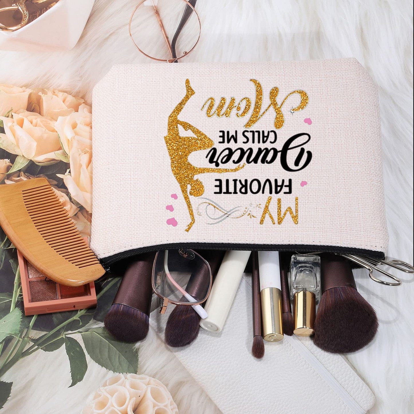 MEIKIUP Dance Mom Gift Ballet Mom Makeup Bag Dance Womens Gift My Favorite Dancer Calls Me Mom Travel Zipper Cosmetic Bag (Dancer Calls Me Mom bag)