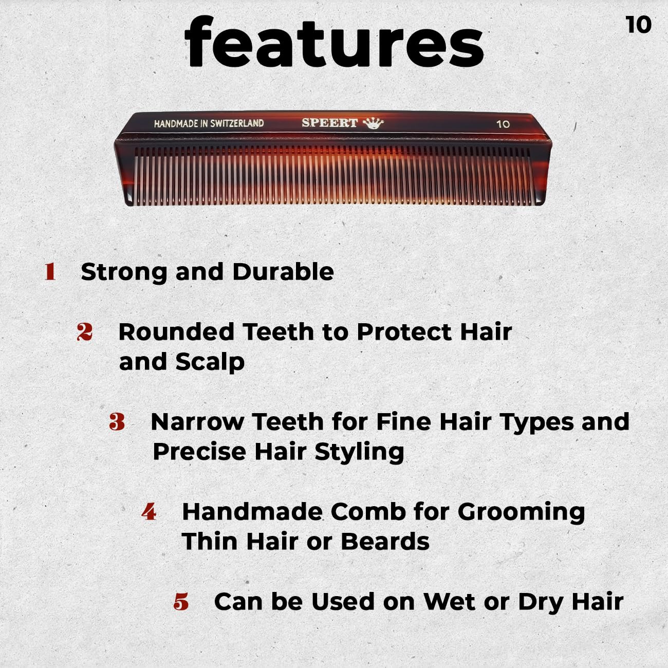 Speert #10 Handmade Narrow Tooth Comb Tortoise Havana Acetate Fine Straight Thin Detangling Parting Grooming Teasing Hair Styling Hairdresser Barber Hairdressing Wet Dry Pocket Travel Women Men Kids