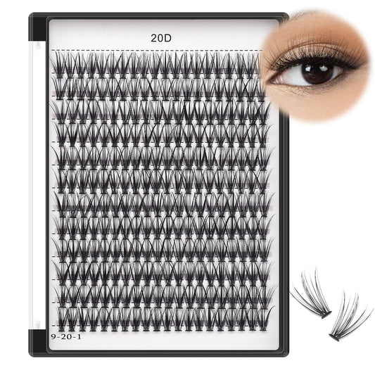 Bodermincer Black Cluster Lashes 240pcs 20D/40D DIY Eyelash Extension D Curl Long Individual Lashes Mixed Tray Faux Mink Lash Clusters Extensions 8-22mm (20D-16mm)