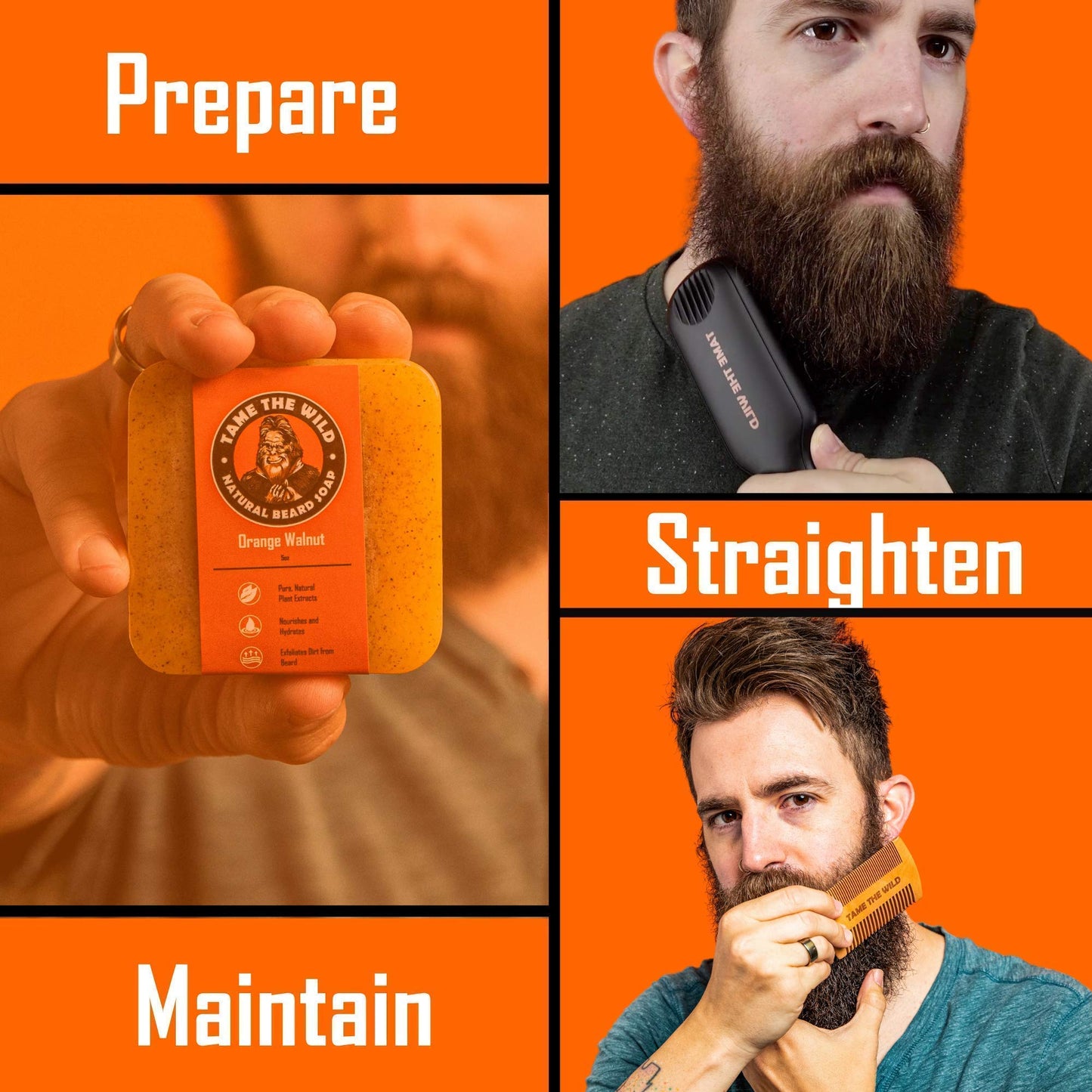 Tame's Elite Beard Straightener Brush and Tame's Beard Armor Heat Protector Spray - Bundle and Save