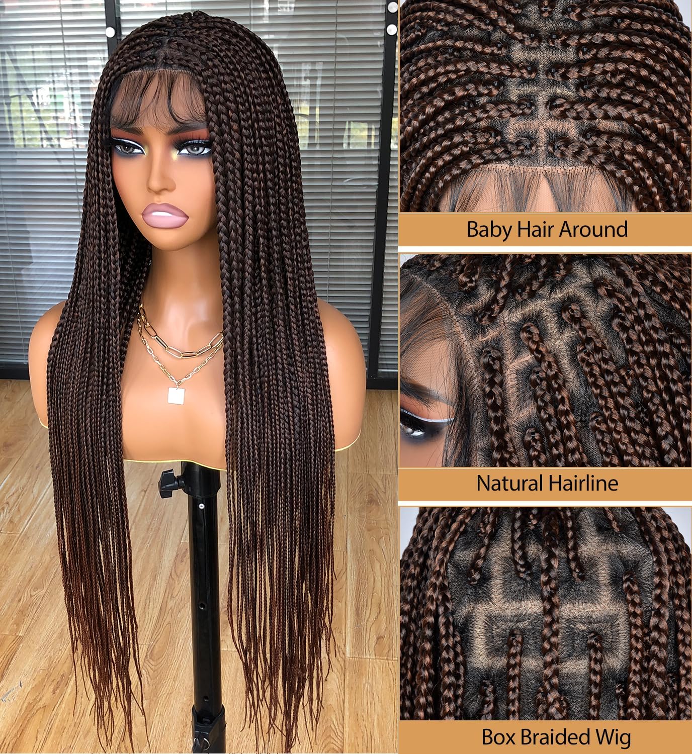 ANNISOUL 36inches Braided Box Wigs for Black Women Full double Lace Front Box Braided Cornrow Twist Wigs with Baby Hair Synthetic Lightweight Box Braid Wig