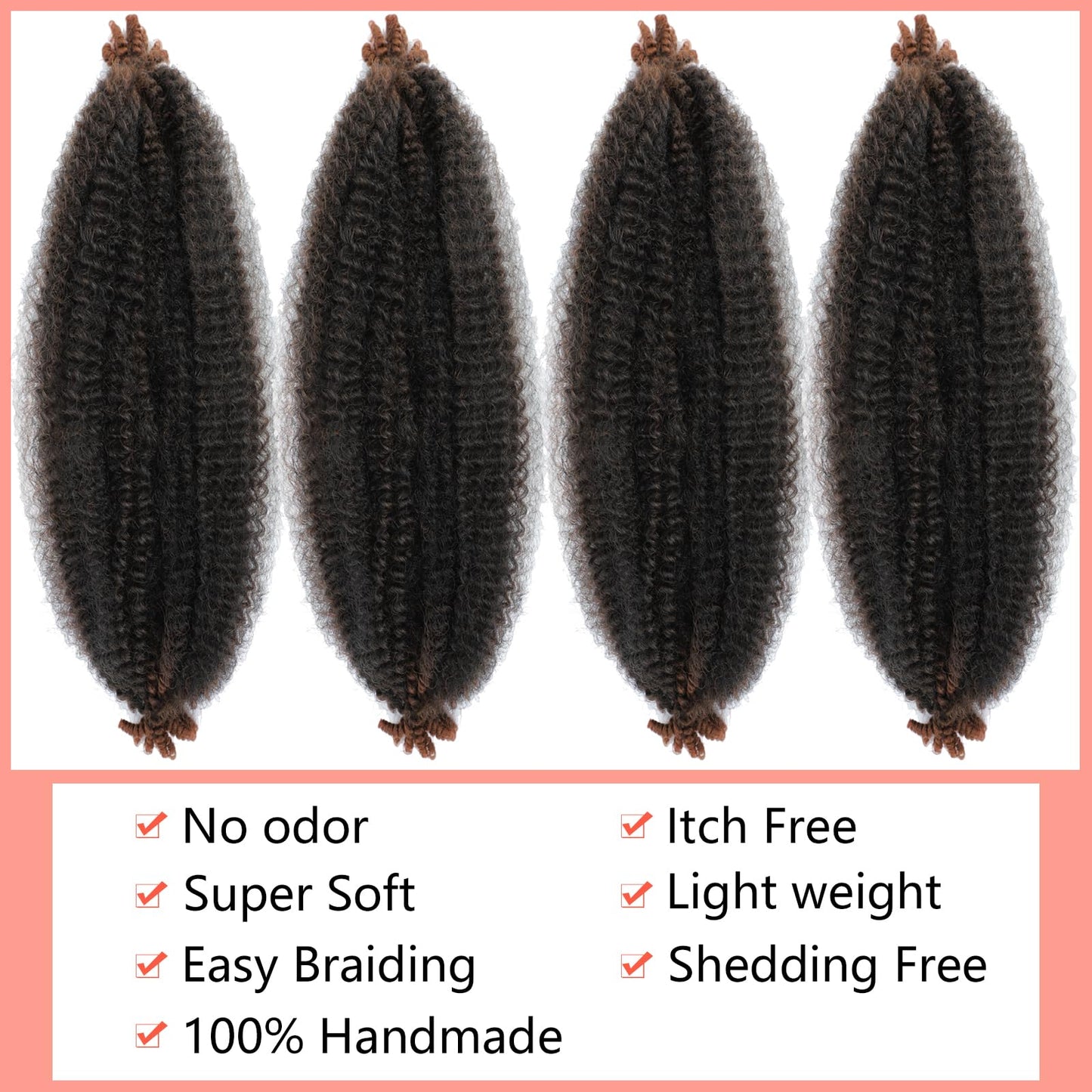 Marley Twist Braiding Hair, 16 Inch 4 Packs Soft Springy Afro Kinky Twist Hair For Braiding,Two Tone Pre-Fluffed Spring Twist Hair, Twisted Up Marley Hair For Women Crochet Braids(16inch,4packs,T30#)