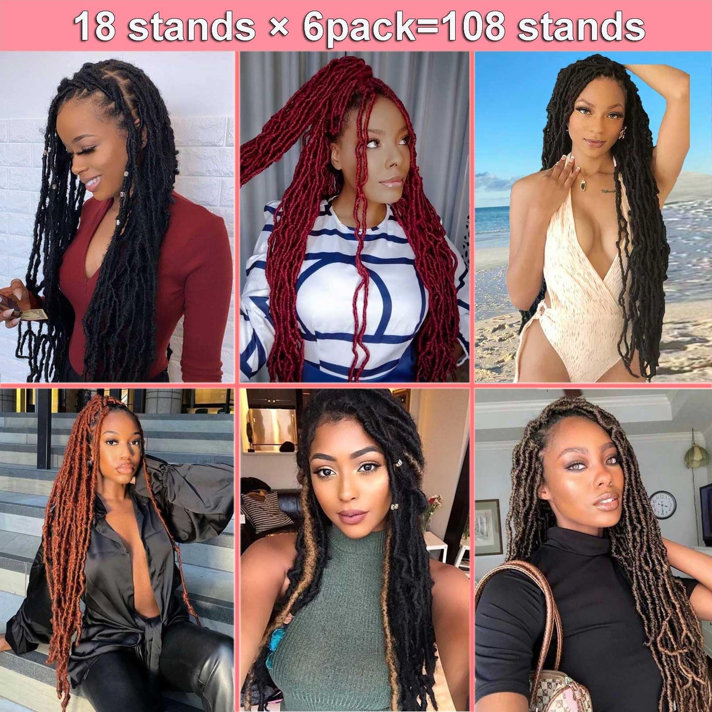 24 Inch Faux Locs Crochet Hair Pre Looped 6 Packs Soft Locs Crochet Braids Goddess Locs Dreadlocs Synthetic Hair For Black Women (24 Inch (Pack of 6), 1#)