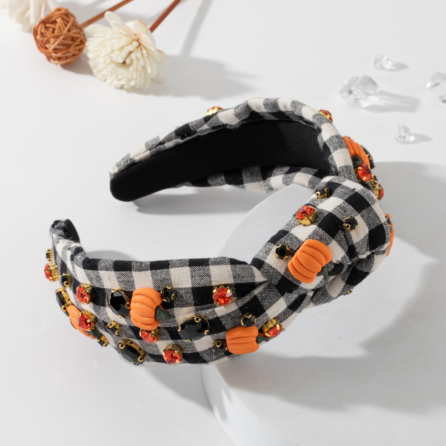 Halloween Rhinestone Knotted Jeweled Headband for Women Halloween Pumpkin Embellished Mixed Top Hairband ladies Twist Wide Hair Band Accessories Holiday Makeup Hair Hoop Gifts(Halloween-Pumpkin)