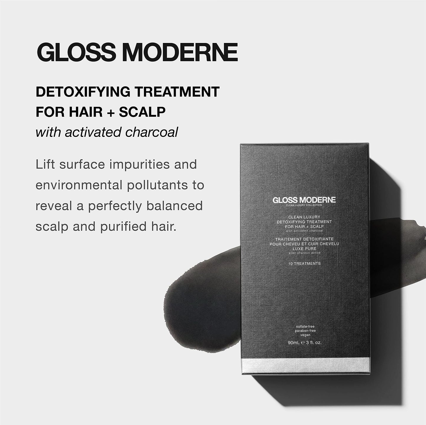 Clean Luxury Detoxifying Treatment for Hair and Scalp with Activated Charcoal by GLOSS MODERNE - Pack of 10 - Notes of Mediterranean Almond and Coconut Accented with Cognac - Detoxification Masque