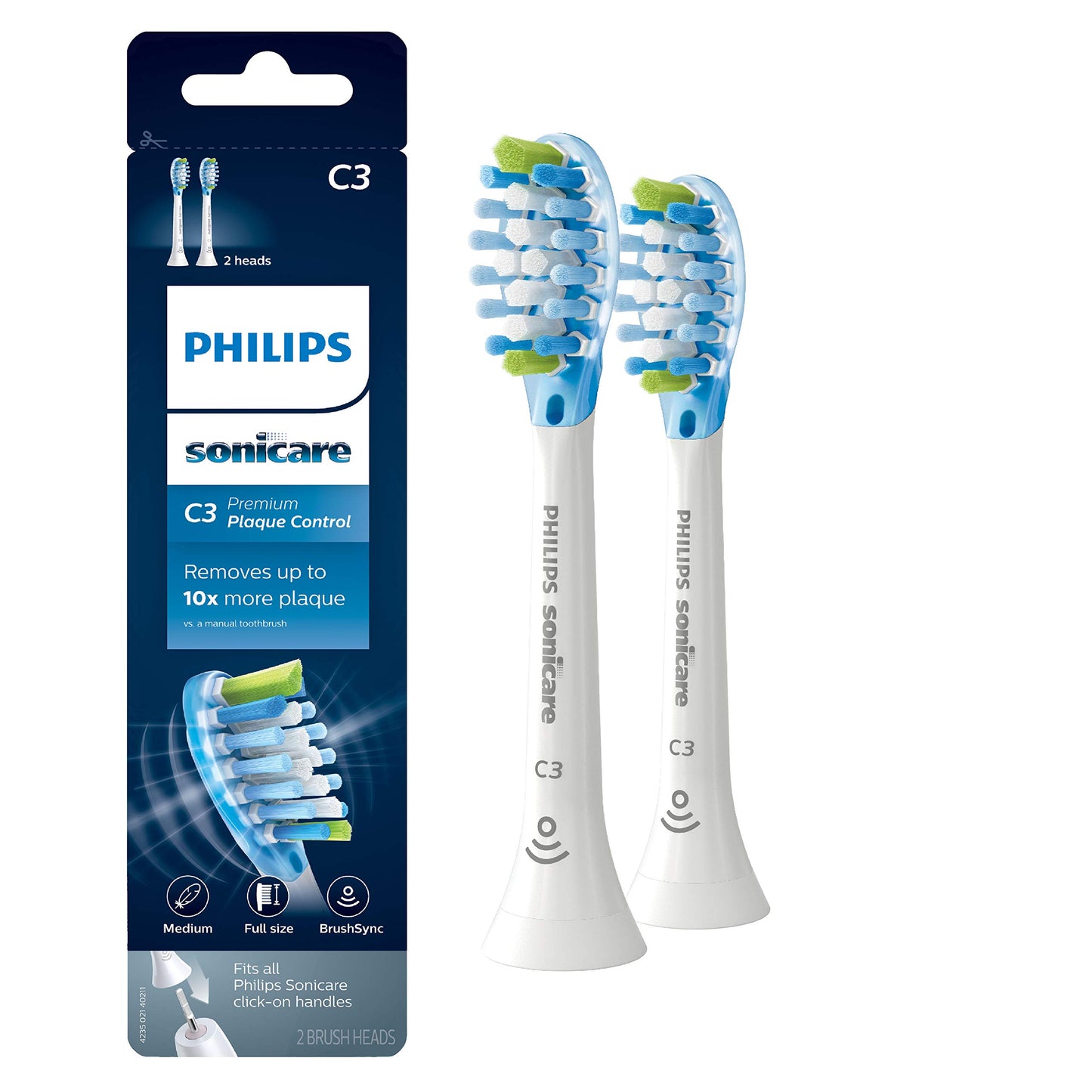 Philips Sonicare Genuine G2 Optimal Gum Care Replacement Toothbrush Heads & Genuine C3 Premium Plaque Control Replacement Toothbrush Heads, 2 Brush Heads, White, HX9042/65