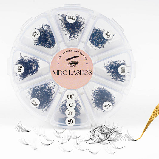 MDC LASHES Promade Eyelash Fans Mix Length 1000 Fans Volume Lash Extensions 8D-16D, C D Curl, 9-16mm Length, 0.05-0.07 Short Stem Promade Premade Pre Pro Loose Fans Eyelash Extension, Easy Application