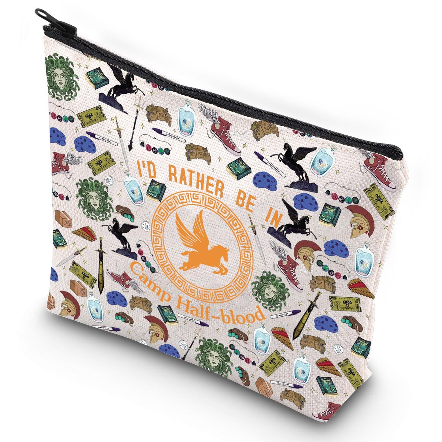 G2TUP Percy Movie Inspired Makeup Bag Book Lover Cosmetic Bag I'd Rather Be In Camp Half-blood Makeup Bag (Rather in Camp N)