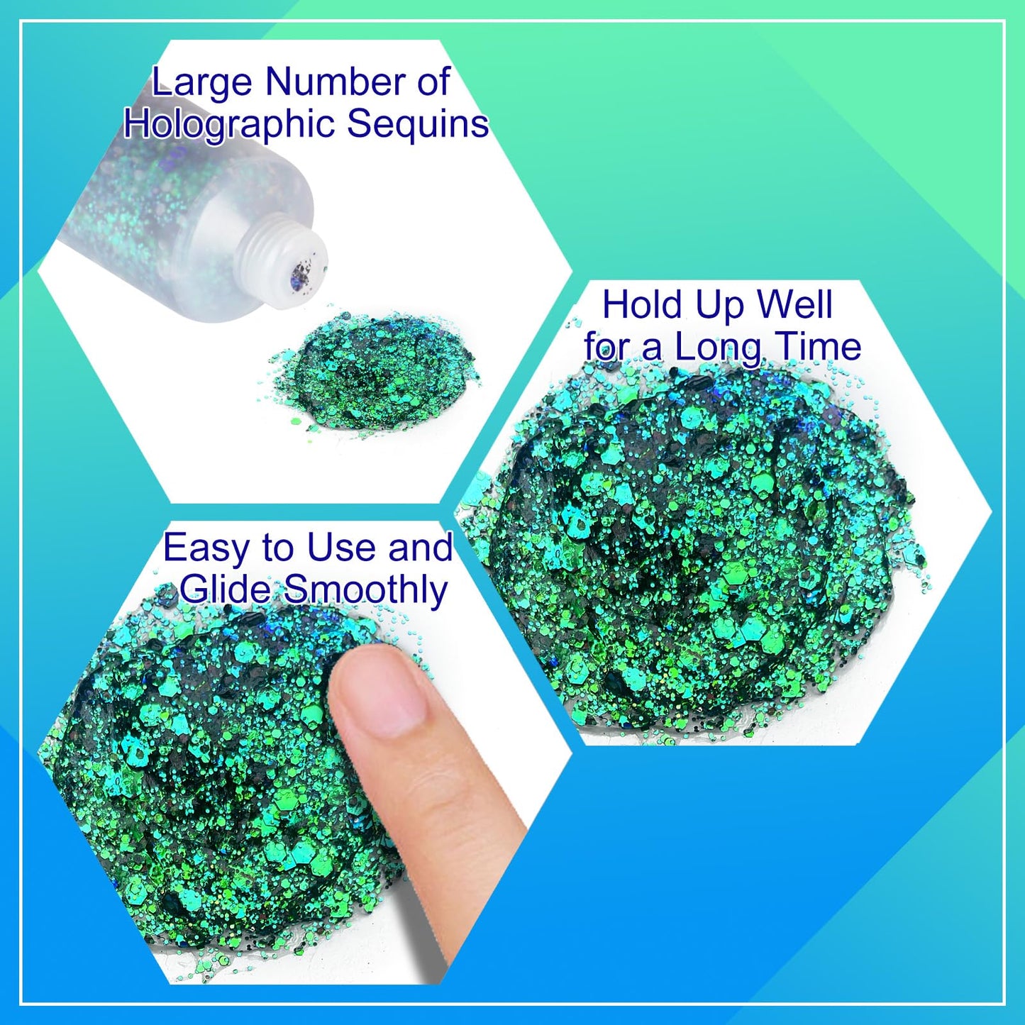 MEICOLY Chameleon Green Body Glitter,Chunky Glitter Face Paint,Color Changing Mermaid Face Glitter Gel,Holographic Glitter Sequin for Face Body Hair,Halloween Festival Party Glitter Makeup,50ml