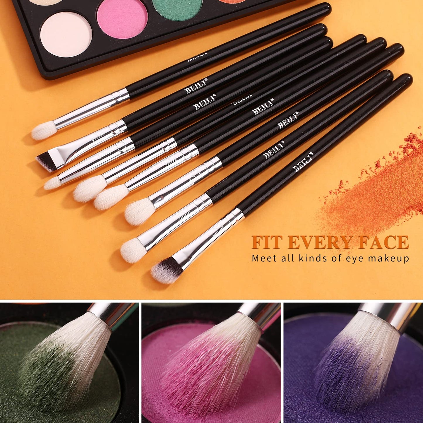 BEILI Eyeshadow Brush Set Professional Eye Blending Brushes for Lid Small Soft Eye Brushes 8pcs Natural Goat Hair Eye Makeup Brushes Set