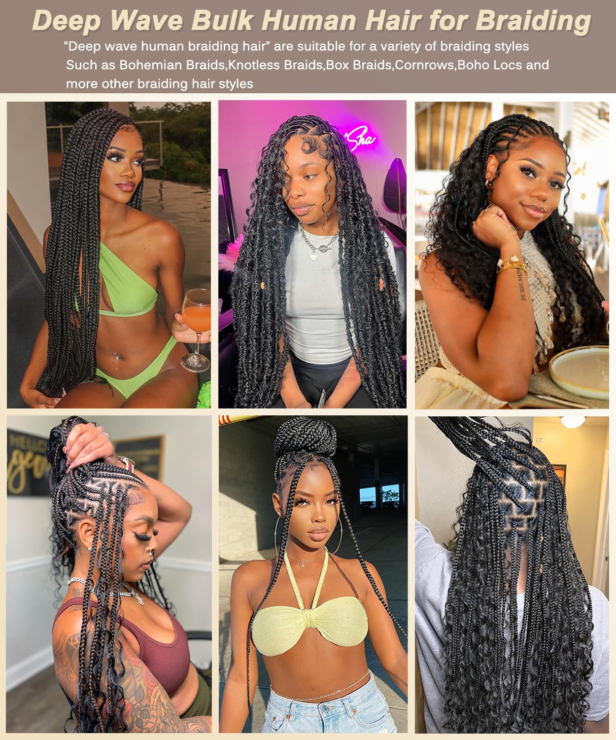 Bulk Human Hair for Braiding - 12A Curly Human Hair Bundles for Black Women - 18 inch(50g), Deep Wave, No Weft, Boho Braids - 100% Unprocessed Brazilian Virgin Human Hair Extensions