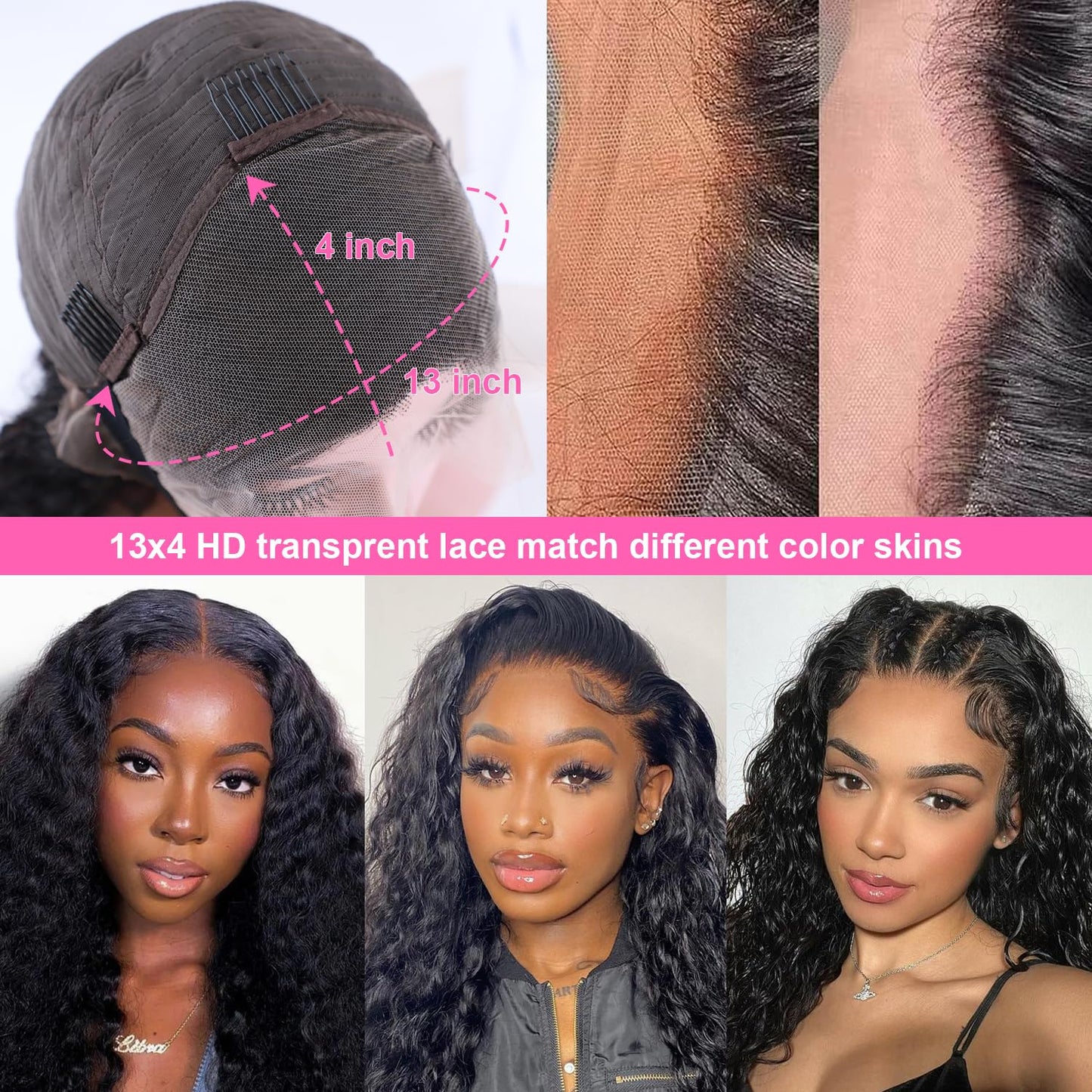 soeyrkke 13x4 HD Lace Front Wigs Human Hair Deep Wave Lace Frontal Wig Pre Plucked Bleached Knots With Baby Hair 180 Density Brazilian Wet and Wavy Curly Human Hair Wigs for Women 18inch