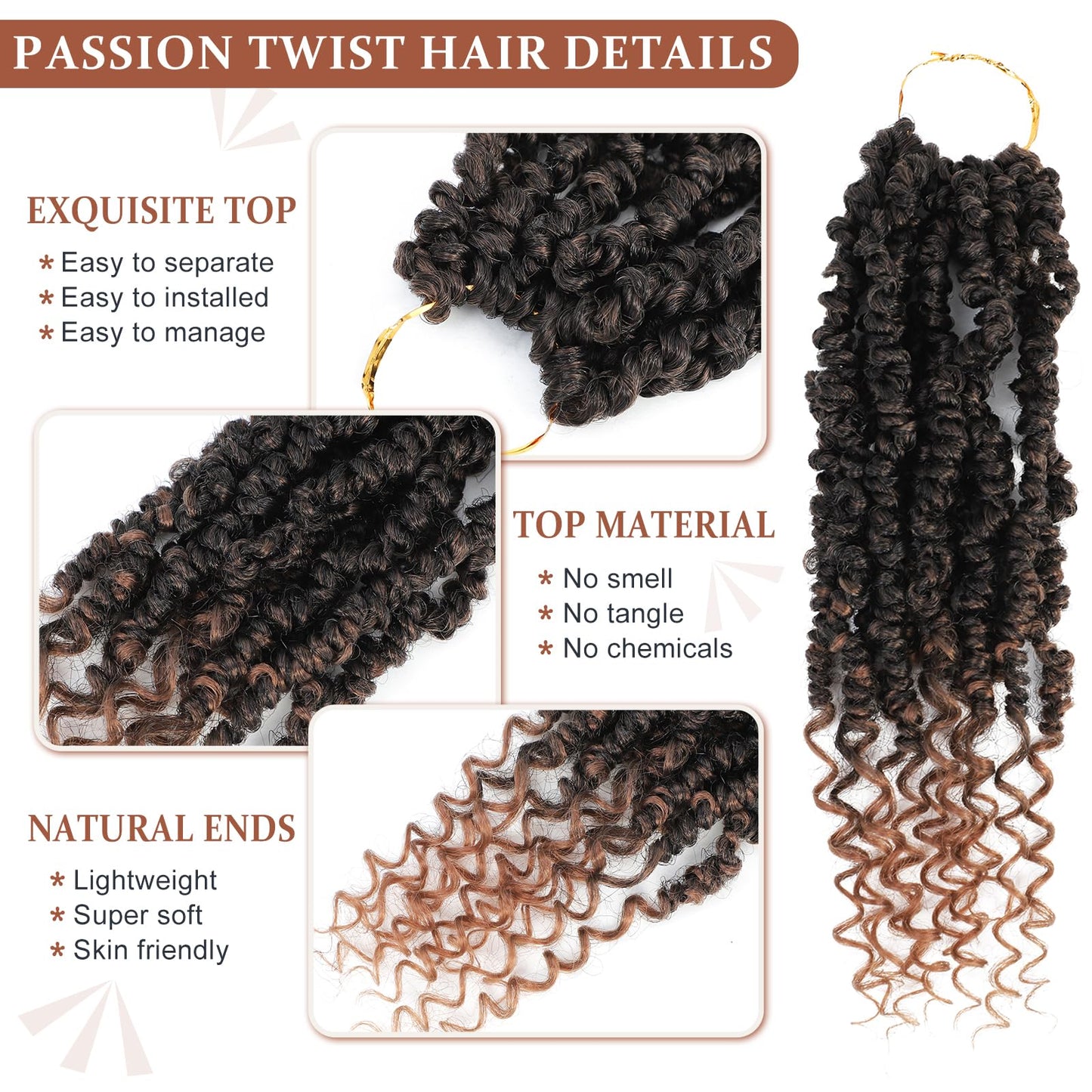 Passion Twist Crochet Hair,Passion Twist Hair 8 Inch,8 Packs Pre-twisted Passion Twist Hair,Short Passion Twist Crochet Braids,Pre Looped Crochet Hair for Black Women(T30)