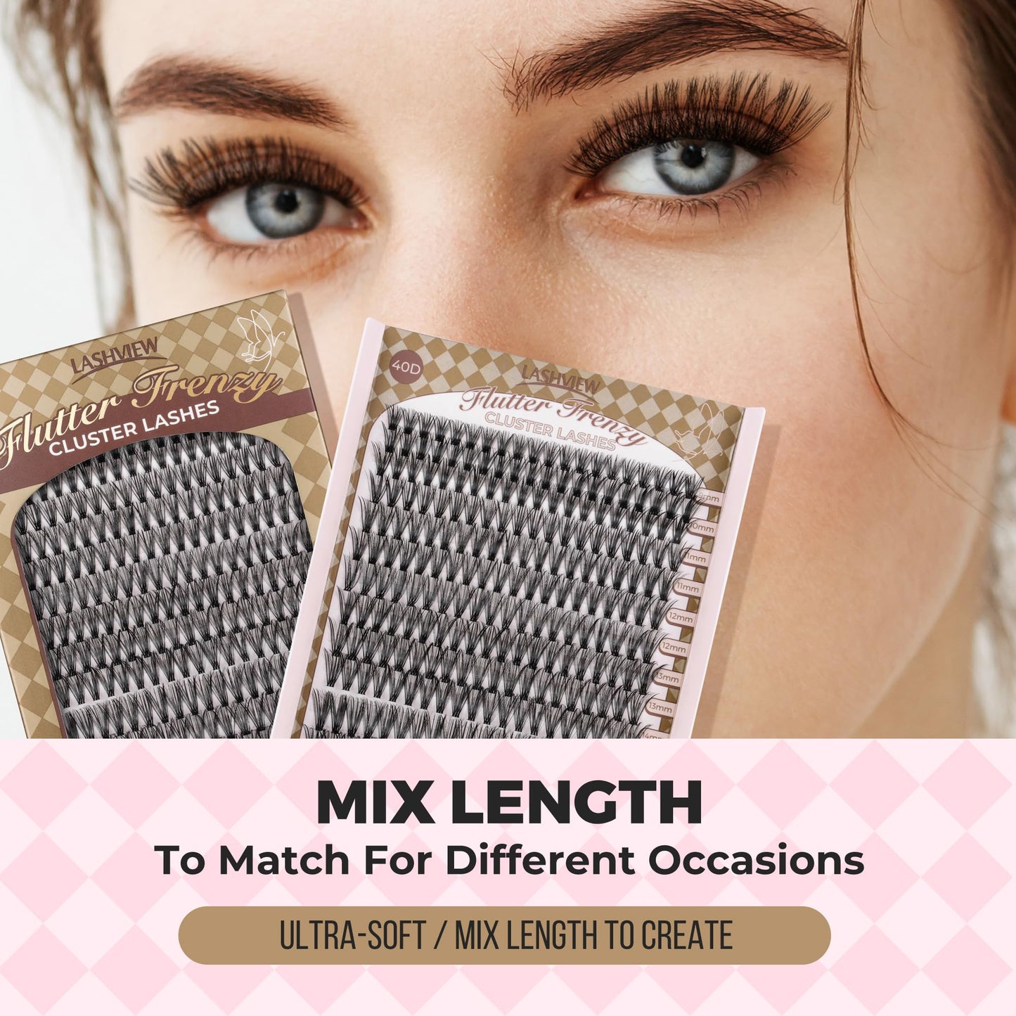 LASHVIEW Lash-Extension-Clusters 280pcs D Curl Lash Clusters Natural Look Cluster Lashes Extensions Super Thin Band & Soft Lashes Reusable 9-16mm MIX (40D)