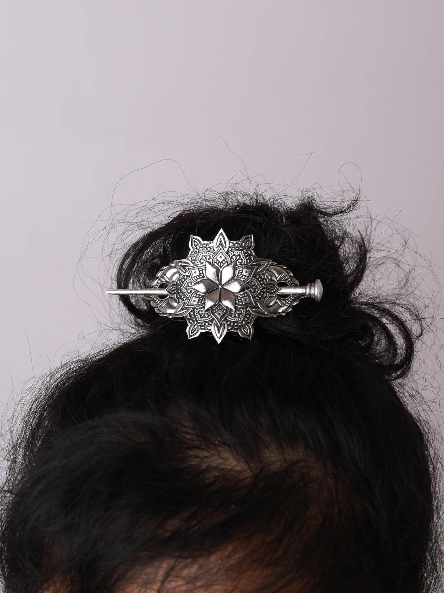 HAQUIL Mandala Flower Hairpin Vintage Jewelry for Women Retro Silver Vintage Metal Hair Barrette