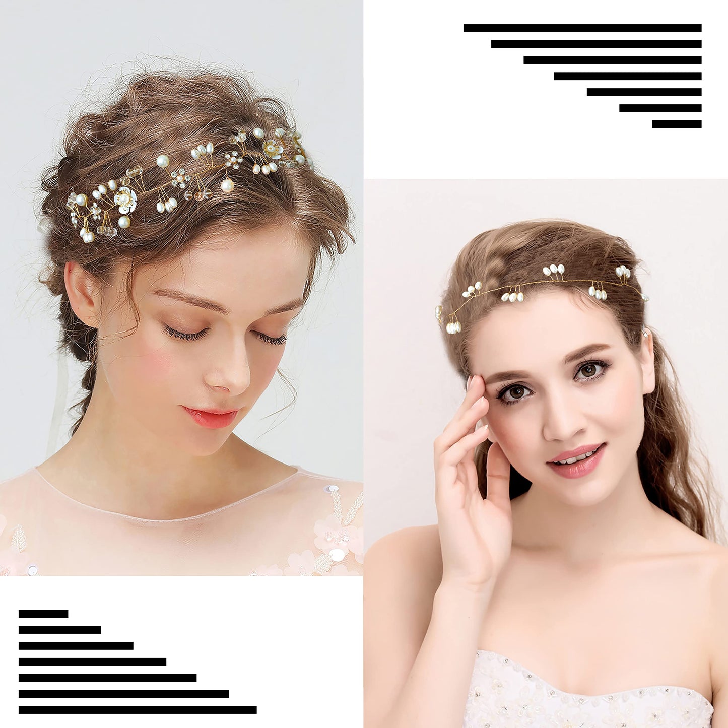 Braveamor Bridal Headpiece Headband Wedding Hair Vine with Pearls Bridal Headpiece Wedding Hair Accessories for Brides Bridesmaids Flower Girls (4 Pack)(Pattern 4-Gold)