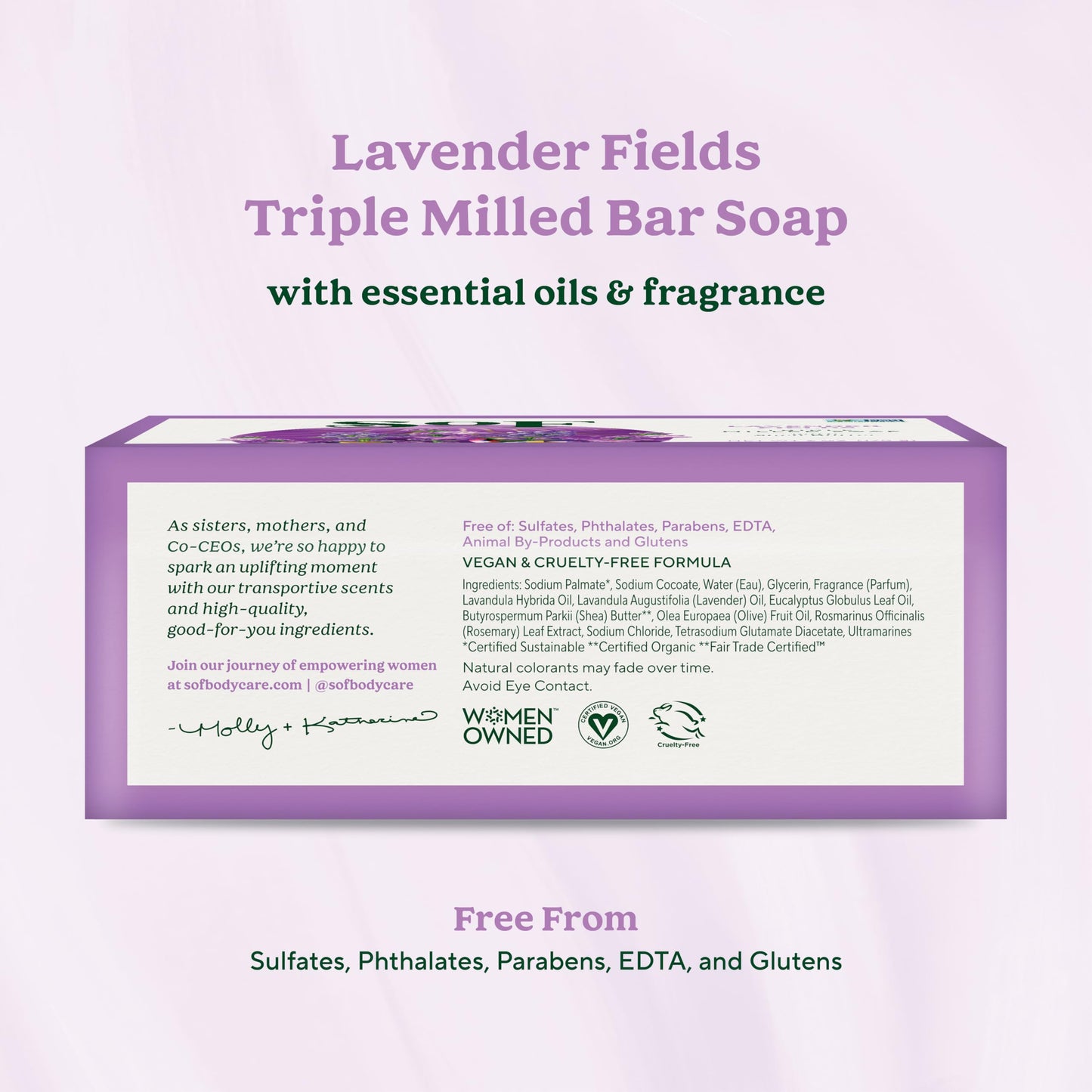 Lavender Fields Clean Bar Soap by South of France Clean Body Care | Triple-Milled French Soap with Organic Shea Butter + Essential Oils | Vegan, Non-GMO Body Soap | 6 oz Bar ? 4 Pack