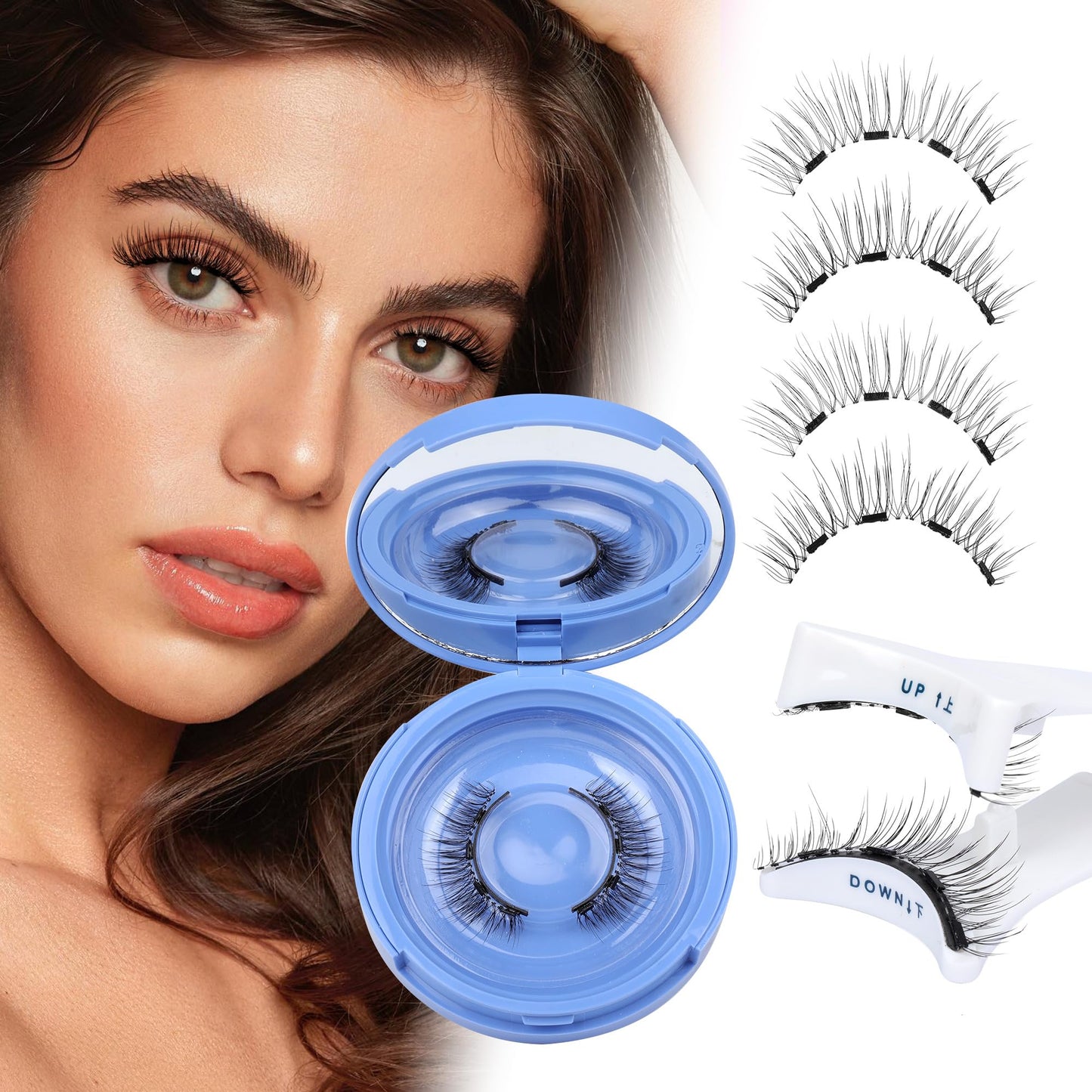 JIMIRE Magnetic Eyelashes Natural Look Magnetic Wispy Magnetic Lashes Reusable Comfortable Magnetic with Applicator No Glue No Eyeliner Needed Wispy Magnetic Lashes 1 Pairs Pack