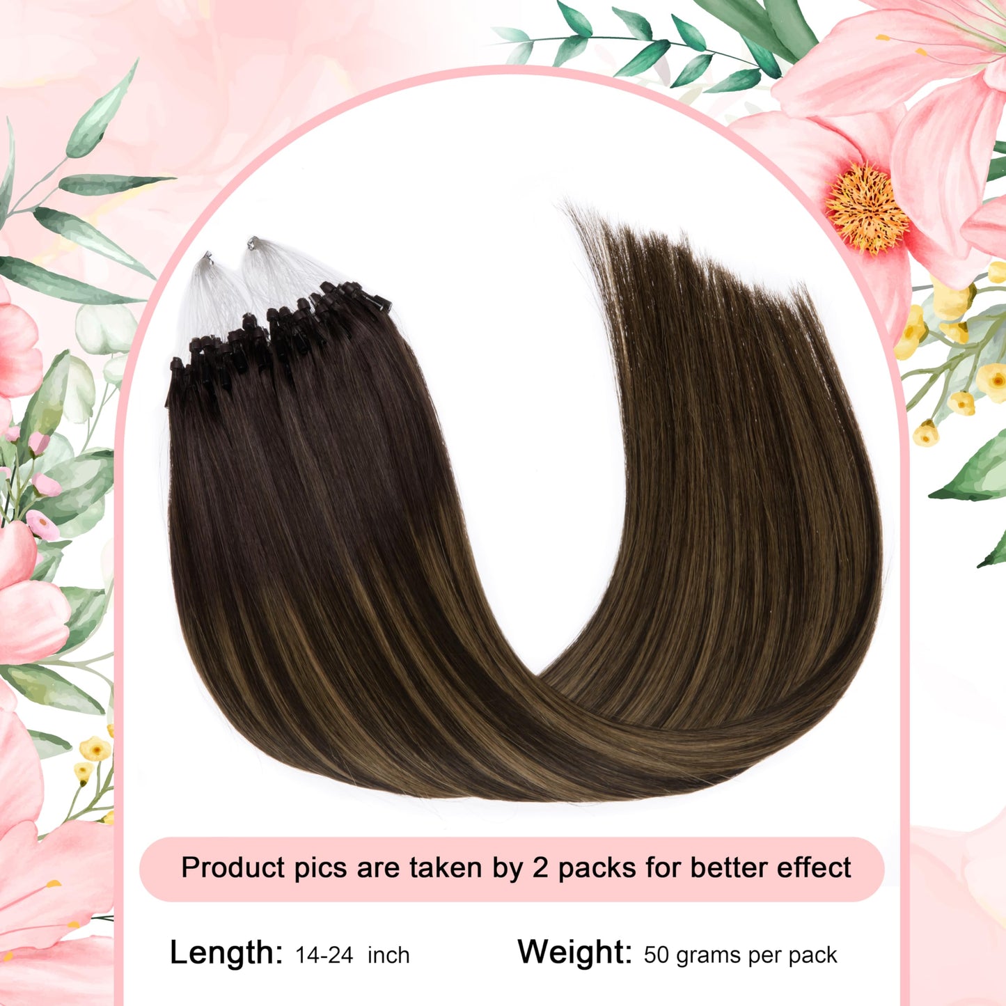 Kpvxxve Micro Loop Hair Extensions Human Hair Micro Link Extensions Darkest Brown Mix Ash Brown 20 Inch Ombre Microbead Extensions #2/8/2 Straight Real Human Hair Extensions 50g 1g/s