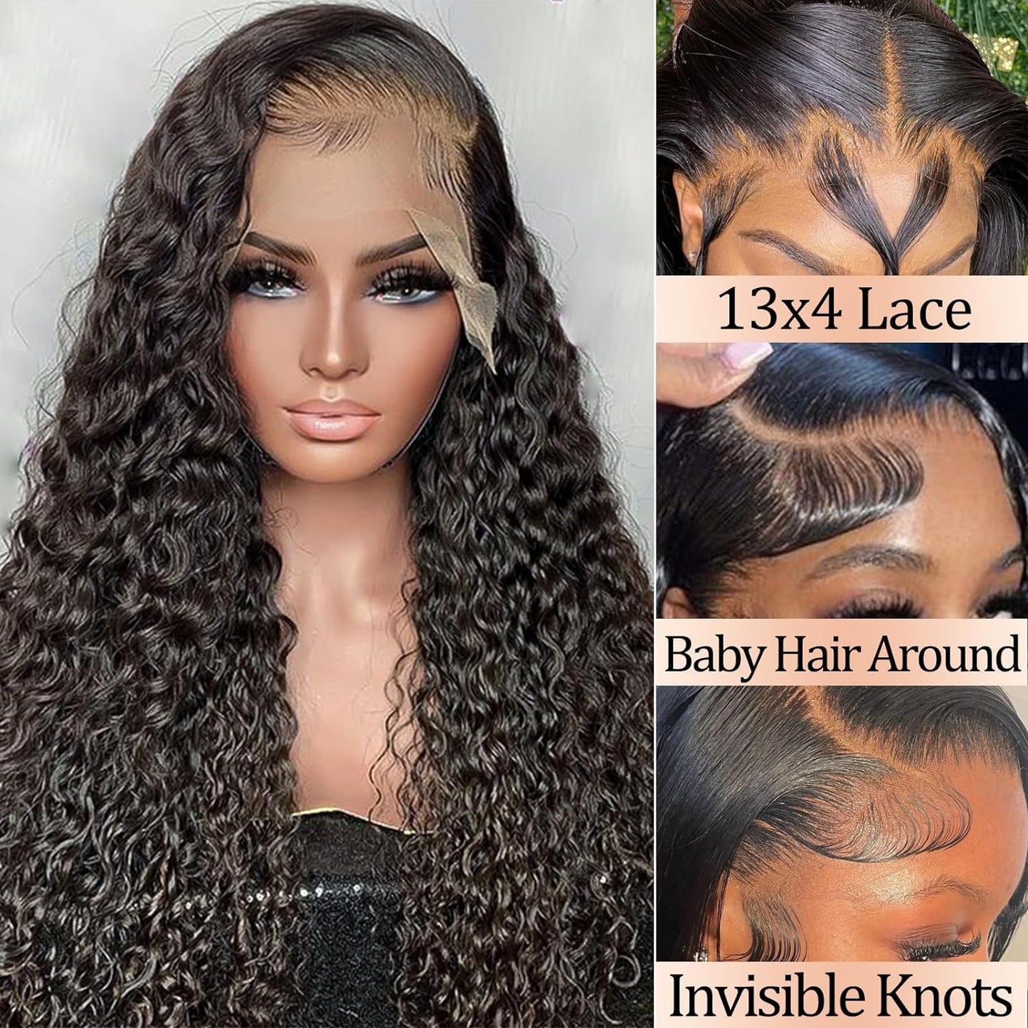 UWLK Deep Wave Lace Front Wigs Human Hair 13x4 HD Transparent Lace Front Wigs Human Hair 180% Density Deep Wave Frontal Wigs Human Hair Pre Plucked With Baby Hair Wigs for Women (16inch)