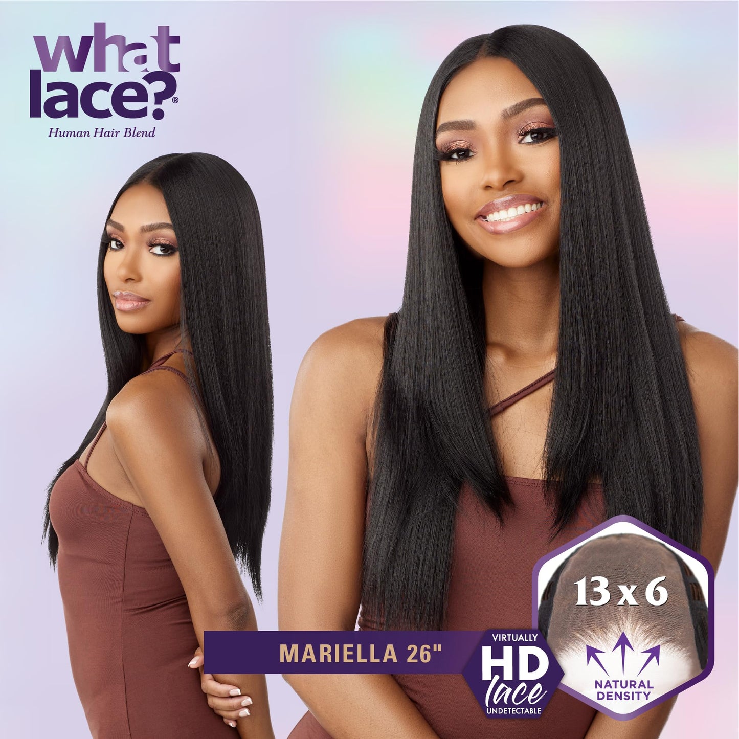 Sensationnel What Lace 13x6 Wigs - Human Hair Blend MARIELLA 26-inch Cloud 9 synthetic with preplucked hairline - Whatlace HHM MARIELLA 26 inch (COLORMELTHAZEL)