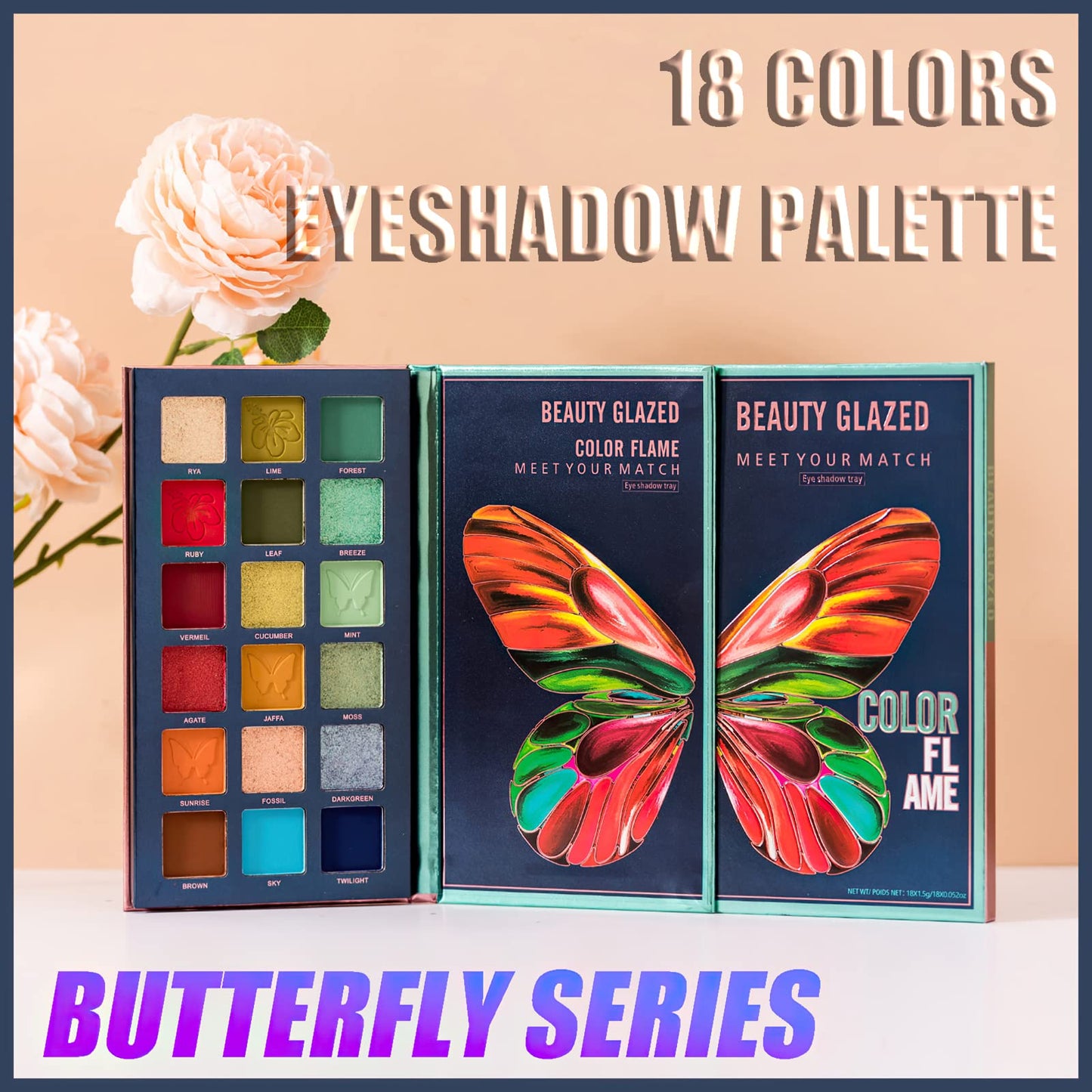 MIELIKKI 18 Colors Eyeshadow Palette, Butterfly Series Highly Pigmented Eye Makeup Palette, Matte Shimmer Metallic Powder Eyeshadow Pallet, Makeup Palette Cosmetics Gift, 111