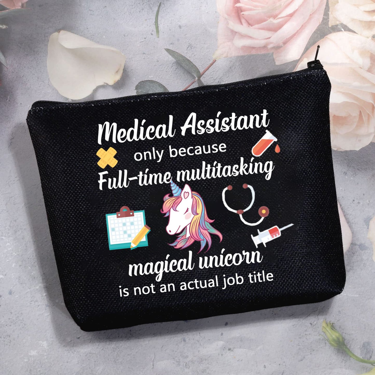 MBMSO Medical Assistant Makeup Bag MA Gift for Nurse Medical Assistant Graduation Gift Cosmetic Pouch Bag Unicorn Bag(Medical Assistant bag-black)