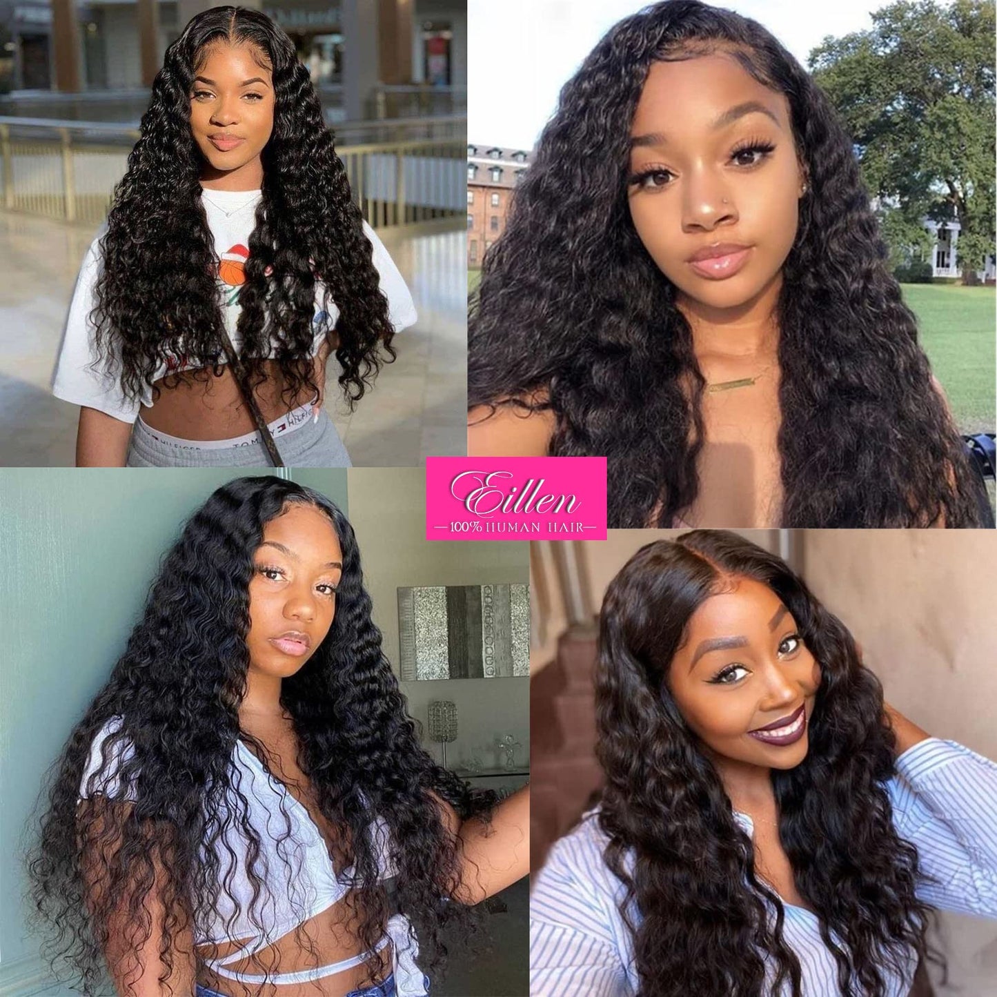 Eileen 13x4 HD Lace Front Wigs Human Hair Deep Wave 20 Inch Glueless Wigs Human Hair Wet and Wavy 180 Density Lace Frontal Wigs Human Hair Closure Wig Human Hair for Women Natural Black